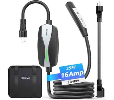SEGUMA Level 1/2 EV Charger, 16Amp with NEMA 6-20 Plug and NEMA 5-15 Adapter